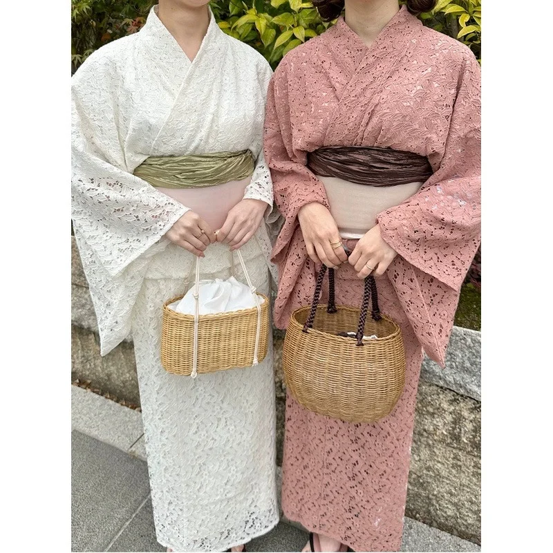 

Japanese Traditional Women's Summer Lace Yukata Two-Piece Set for Travel Photography - Lace Kimono Yukata