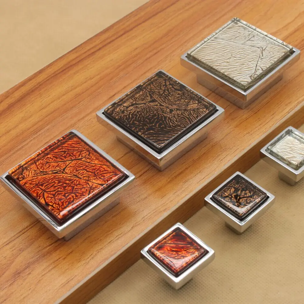 Patterned crystal square closet door handles for hotel decoration - simple drawer cabinets, cabinets, door furniture handles