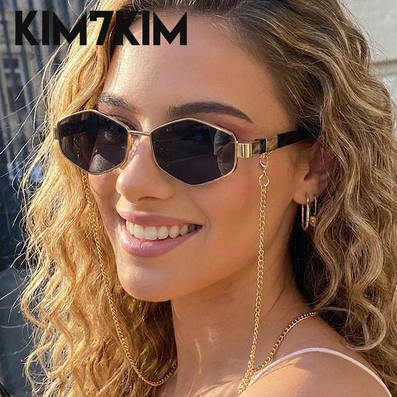 

Small Frame Hexagon Punk Sunglasses Women With Chain 2026 Luxury Brand Vintage Polygon Sun Glasses For Lady UV400 Travel Shades