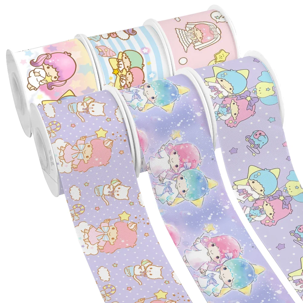 

Japanese Cartoon Sanrio Little Twin Star Design Printed Grosgrain Satin Ribbon for Gift Wrapping Hair Bow 50 Yards