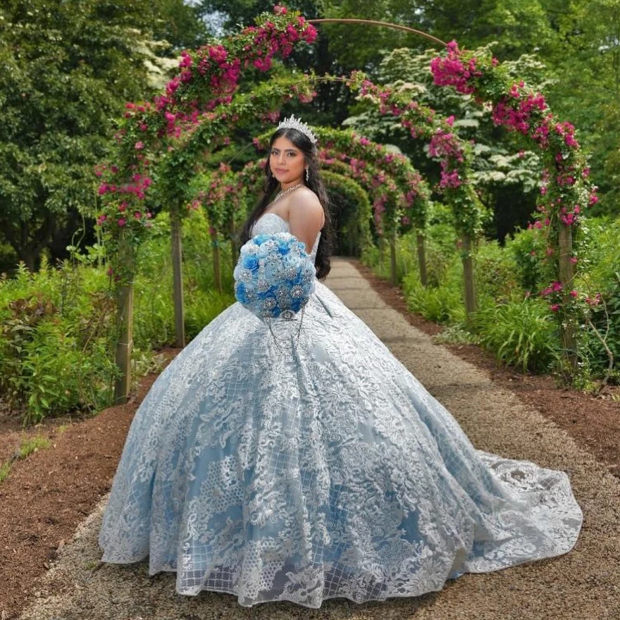 Customized Blue Quinceanera Dresses 2024 Ball Gown Sweetheart Lace Appliques Beaed Sweet 15 16 Dresses Vestidos De 15 Años YQD65