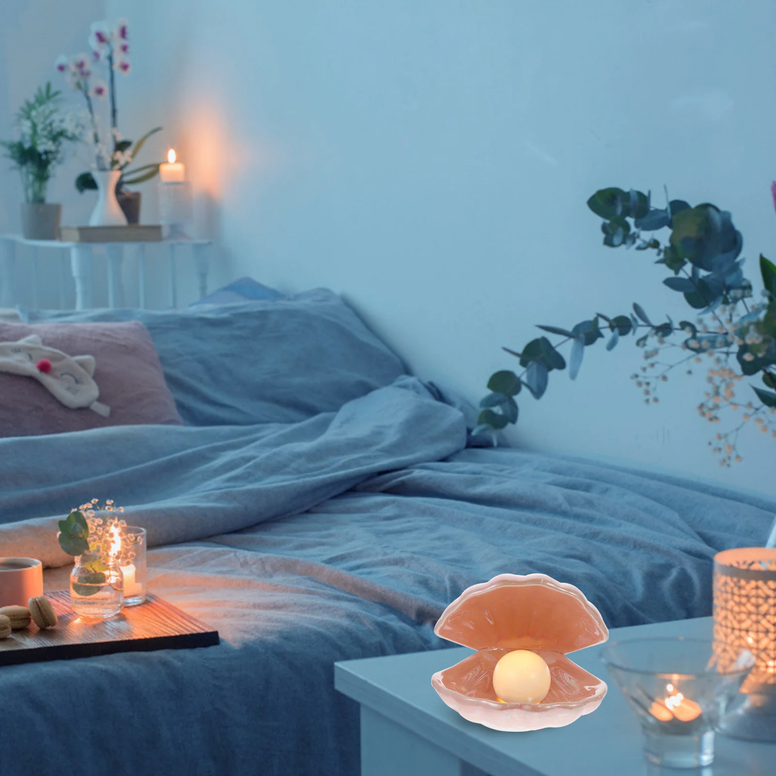 الوردي السيراميك قذيفة ليلة ضوء أباجورة للمنزل ديكور غرفة سطح المكتب الديكور الجدول زخرفة النمط الأوروبي