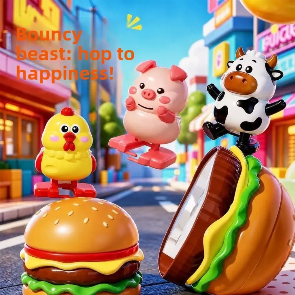 Gifts Cute Animal Style Burger Animal Toy Burger Shape Interactive Wind-Up Animal Toy Stress Relief Jumping Egg Toy Party Favors