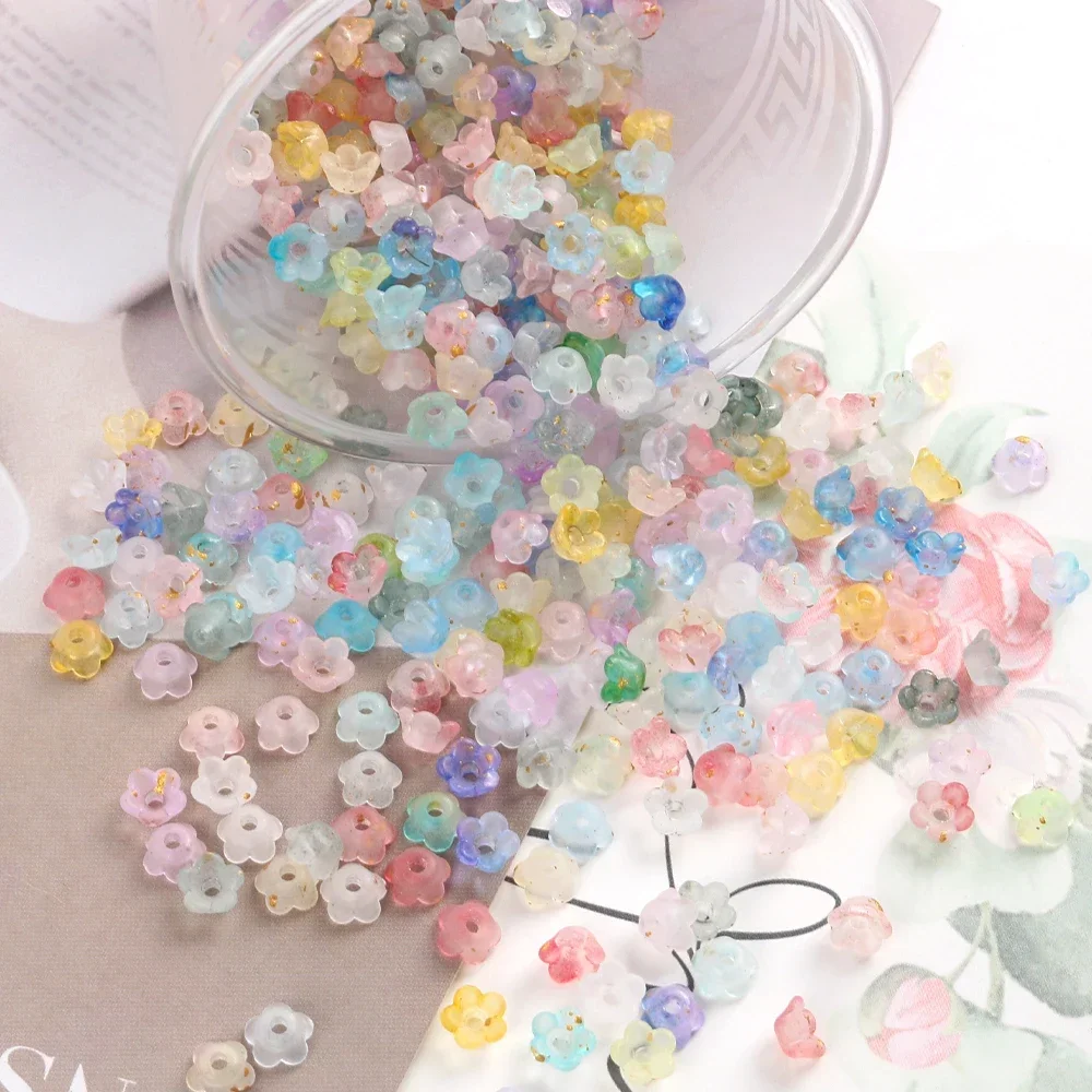 3X6mm Gradient Color Acrylic Frosted Flower Petal Beads Caps Loose Spacer Beads For DIY Necklace Bracelet Making Accessories