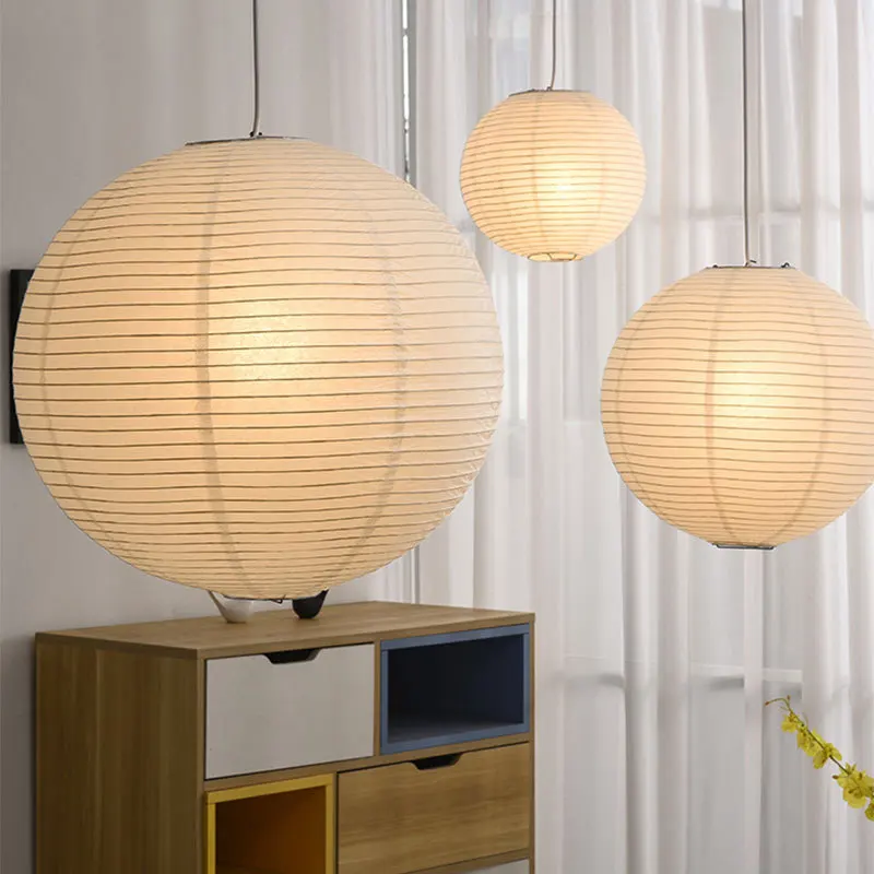 NoguchiAkariJapanese Style Rice Paper Art Lamp Silent Wind Spherical ChandelierinsDining Room/Living Room Hotel Homestay Chandel