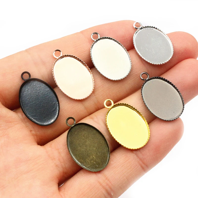 10-20pcs 13x18mm/18x25mm Inner Size Oval Pendant Cabochons Blank Base Setting Tray DIY Jewelry Accessories for Necklace Earrings