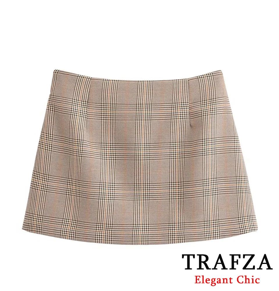 TRAFZA-Women Energetic Plaid Mini Skirt Sweet Romantic Skirt New 2024 Fashion Spring Summer Holiday Picnic Date Glamorous Skirt