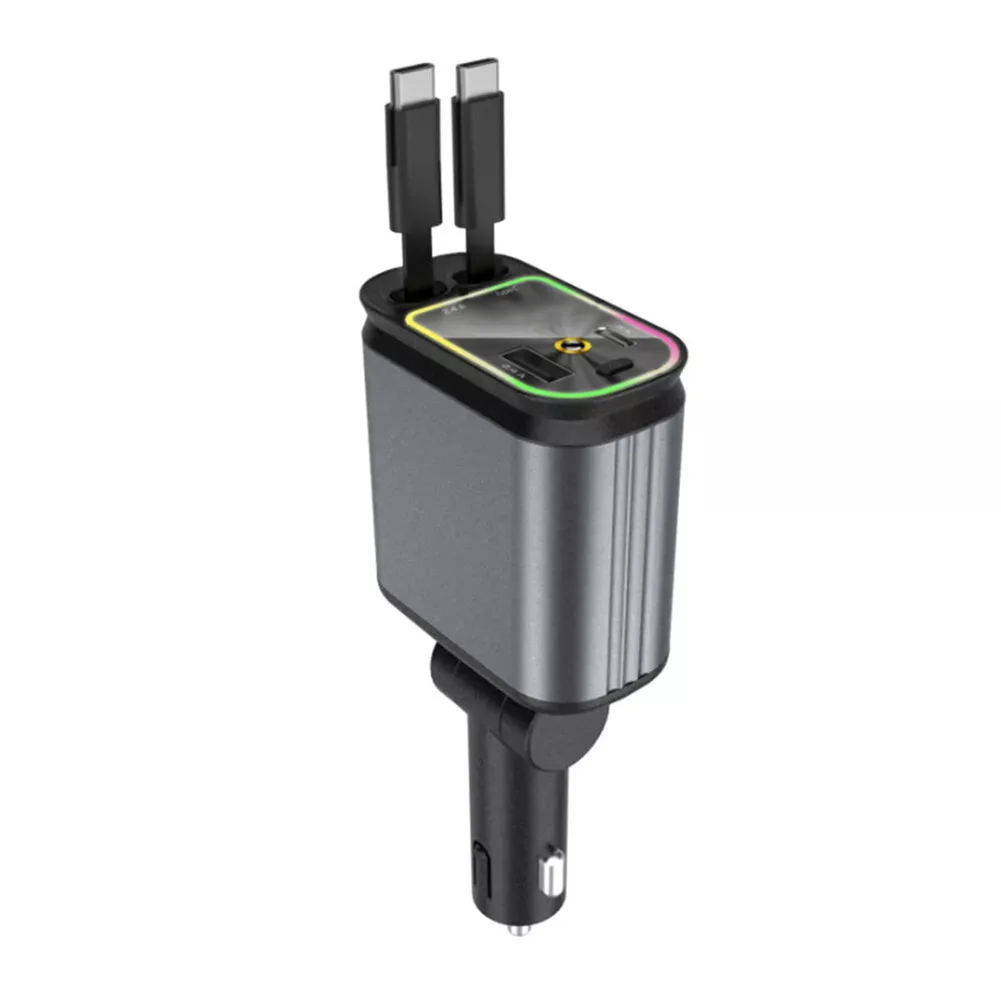

4 In 1 Charger Fast Car Phone Charger 180-Degree Swivel Design 80cm Extending Cable Compact Retractable Charger For Cars
