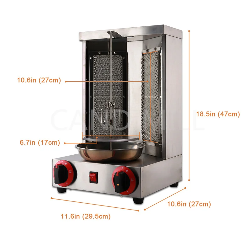 Automatische rotierende Gasgrillmaschine, türkischer Grillhersteller, Edelstahl, Dual-Control-unabhängiger Schalter