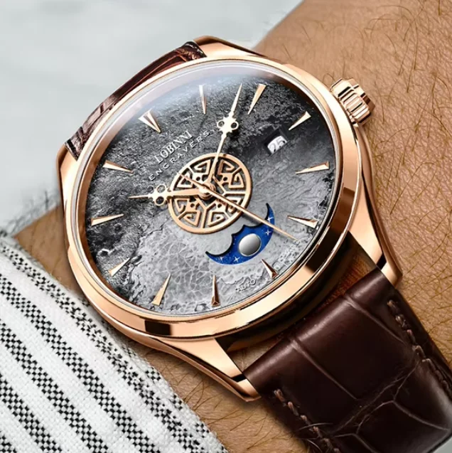 LOBINNI Men Automatic Watch 40mm Mechanical Wristwatch 50M Waterproof Sapphire Mirror Sun-moon Luminous