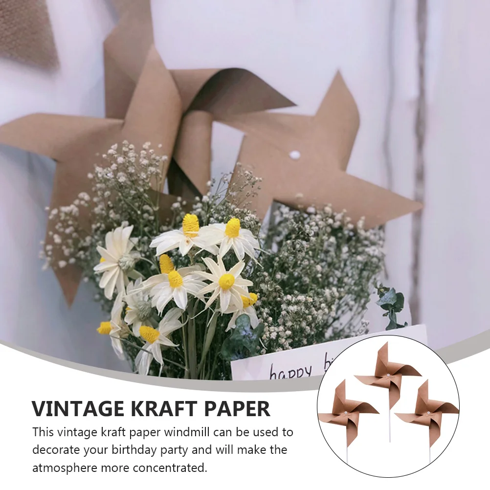 

3pcs Windmill Retro Decor Handheld Photography Accessory Toy Kids Plaything Set Light Brown Kids Plaything Outdoor