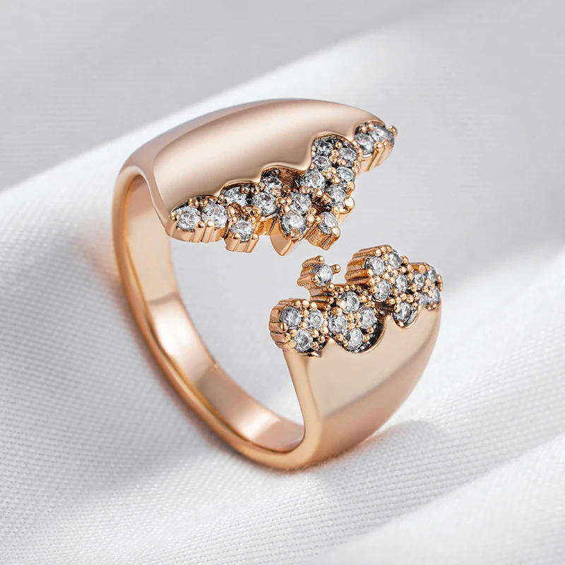 Kinel Unique 585 Rose Gold Color Natural Zircon Big Rings for Women Fashion Modern Geometric Open Ring Party Daily Fine Jewelry