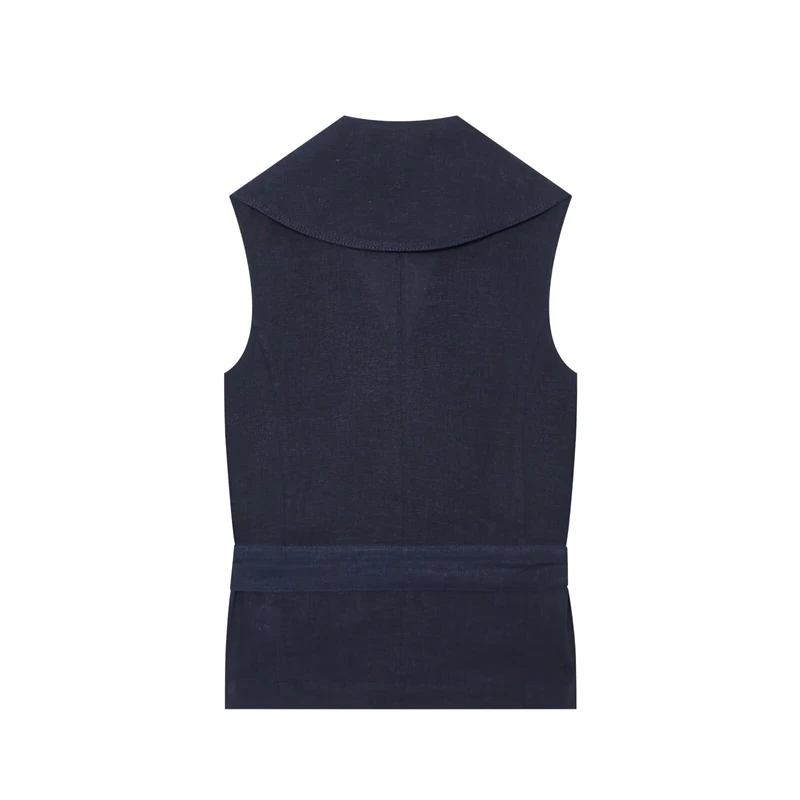 Guobioziy Women's Linen Vest 2026 Summer New Arrival, Solid Color with Tie Decoration European and American Fashion Collared Top
