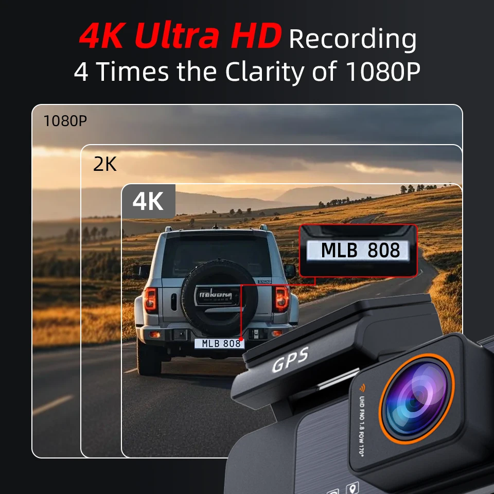 Yangood 3.2 ''Dashcam 4K Mini Car DVR يدعم GPS Speed Display APP WIFI التحكم للرؤية الليلية 2.5K كاميرا الرؤية الخلفية الصندوق الأسود