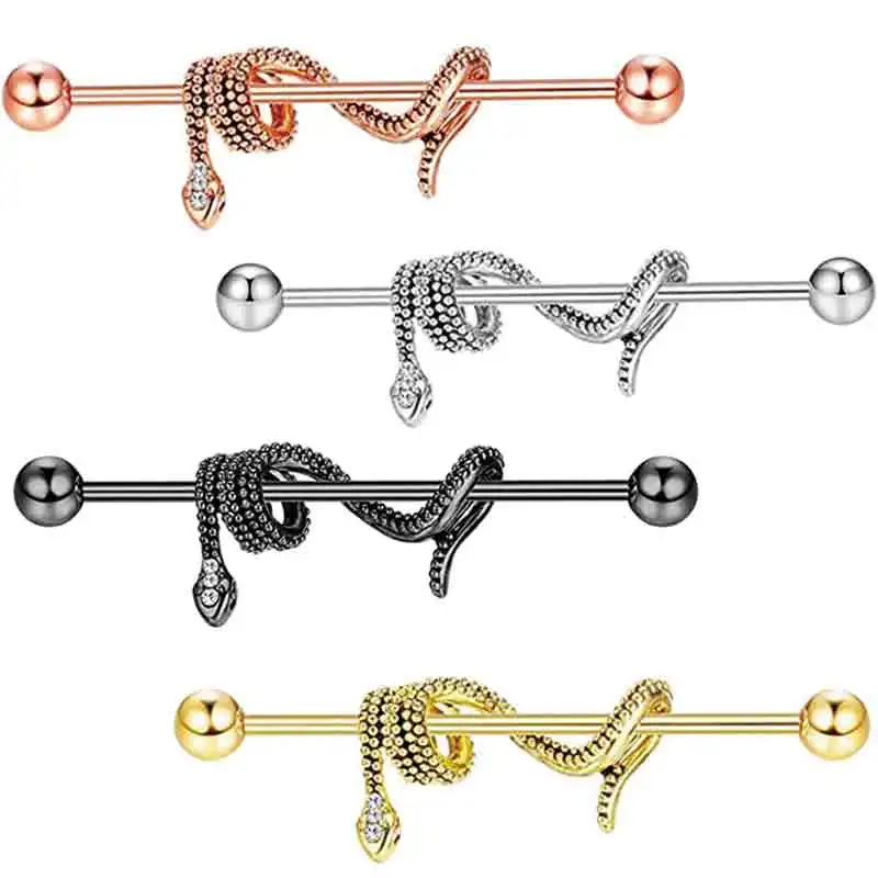 

4 color Snake Stainless Steel Long 14g 38mm Industrial Barbell Earring Cartilage Earring Helix Tragus Studs Conch Daith