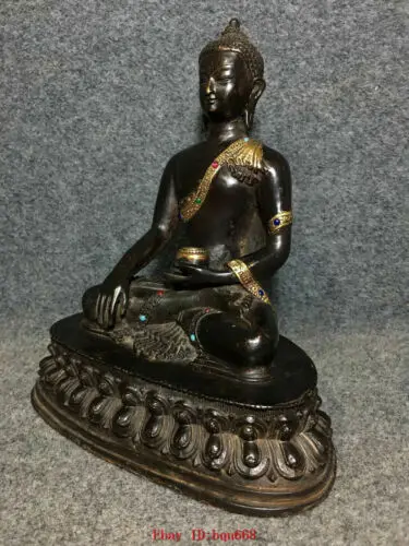 

9.8" Tibet Tibetan Buddhism hand carved Gem inlay bronze Buddha statue