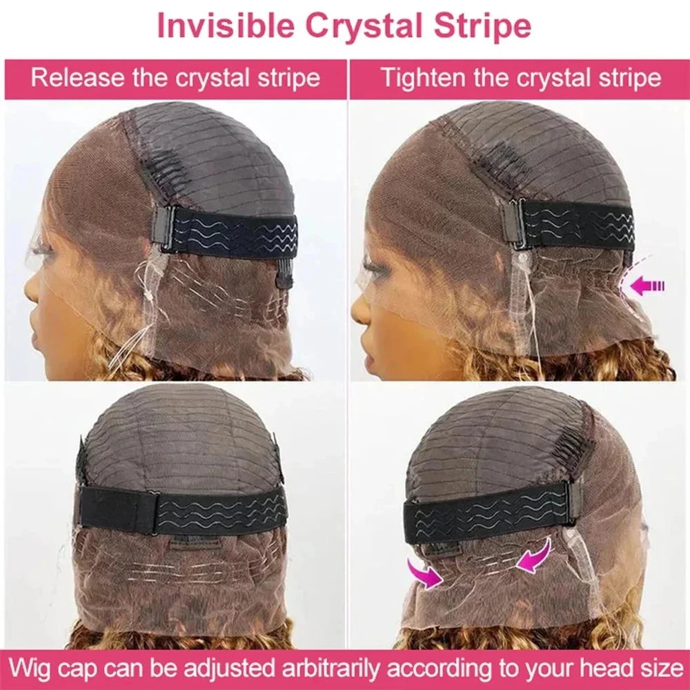 Highlight HD Invisi-Strap 360 Full Lace Wig Pre Plucked Deep Curly 250 Density 360 Lace Frontal Wigs Drawstring Highlight Wig
