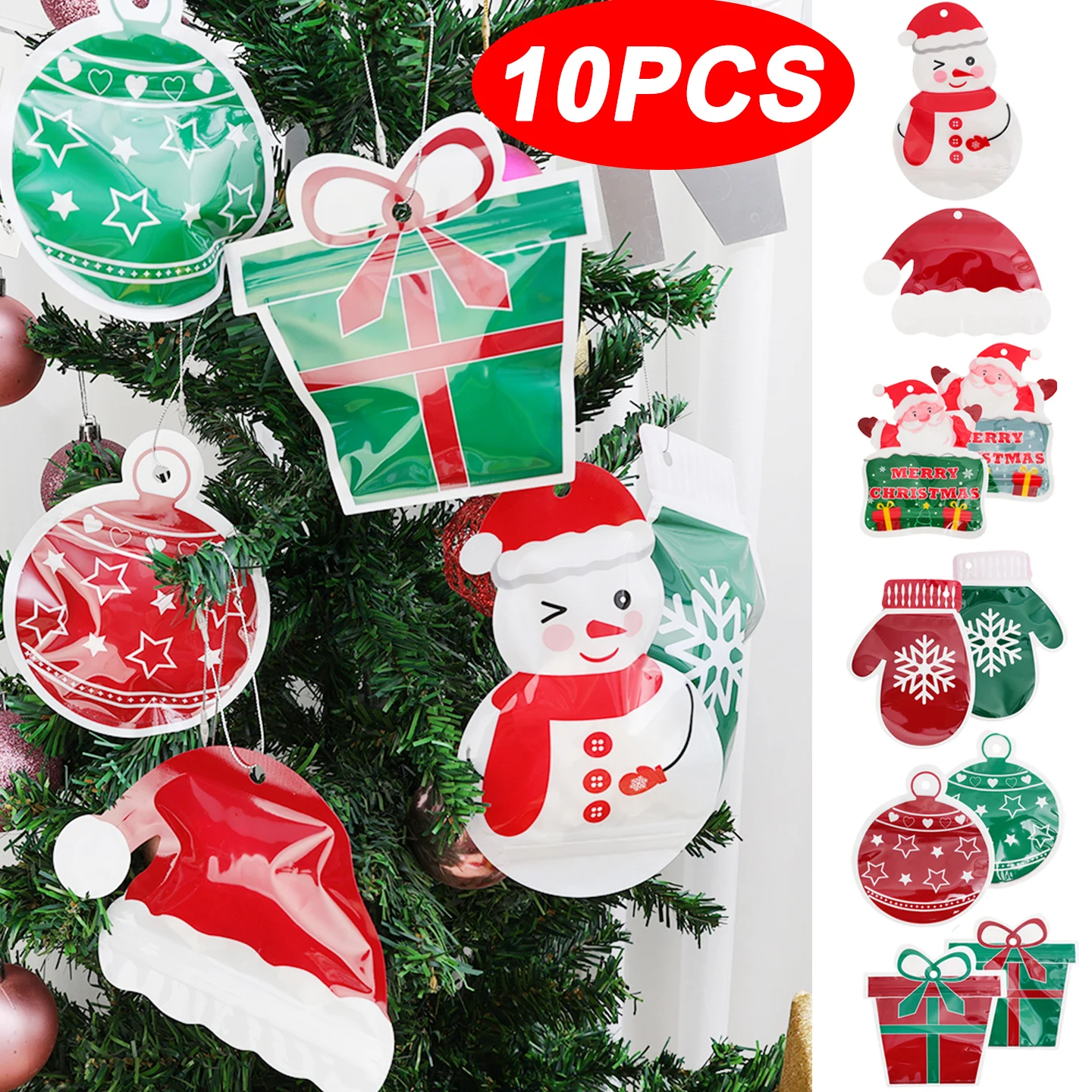 1/10pcs Christmas Plastic Gift Bag Candy Chocolate Packing Bag Santa Snowman Shape Resealable Plastic Packing  Decoration Pouche