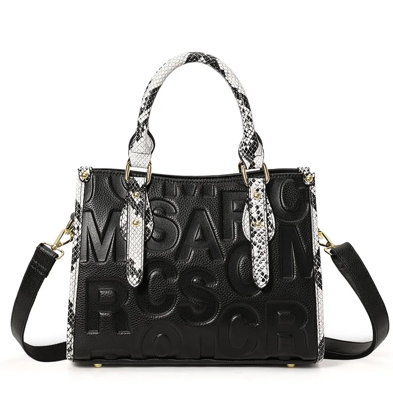 Aidrani New niche black letter embossed tote bag for women, large capacity, high-end feel, shoulder and hand carry mom bag