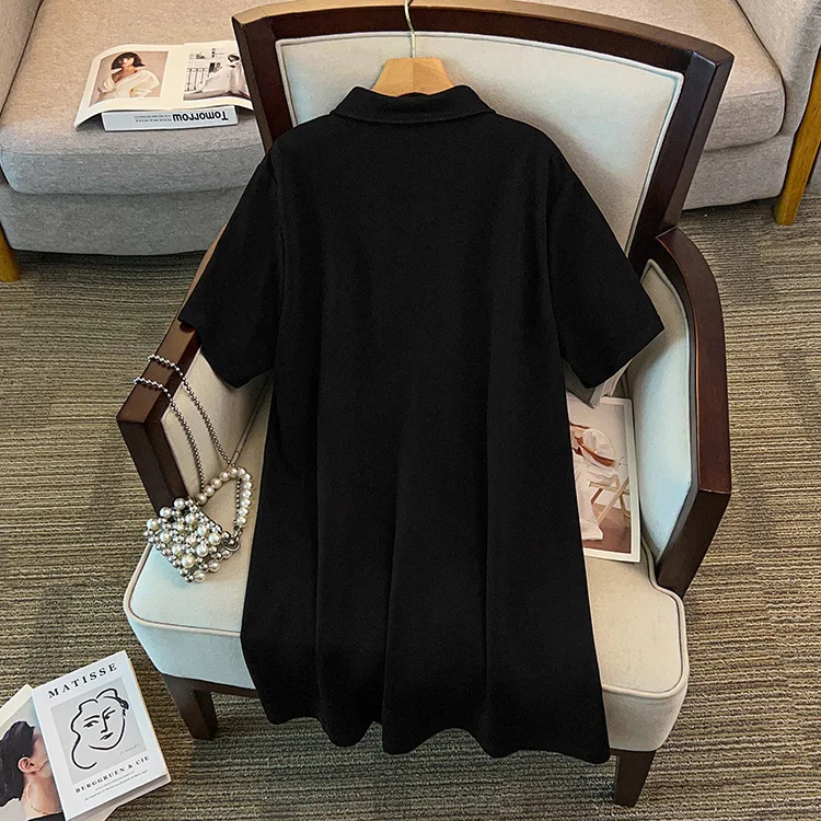 Slimming Effect Airy Cotton  Collar T-Shirt Dress plus Size Women's Casual Mid-Length Summer Fashion College Style Loose ...
