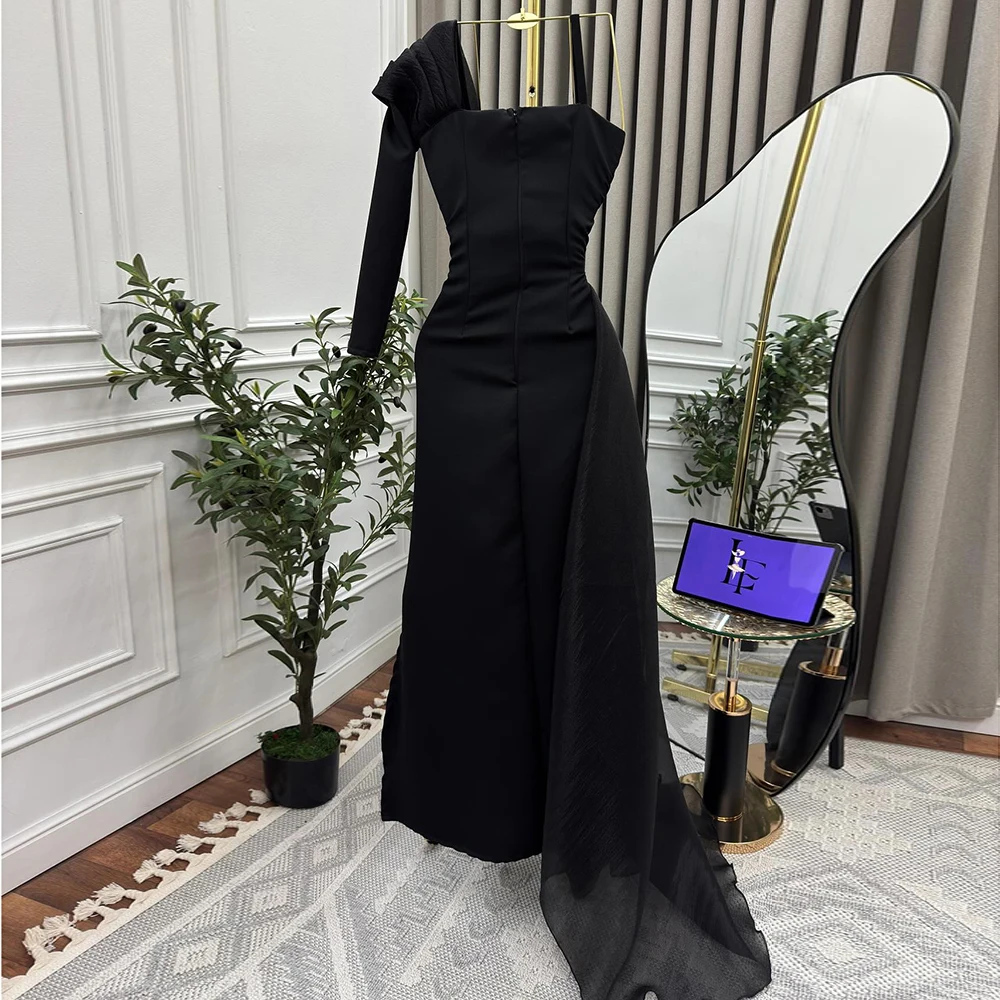 Robe de soirée trapèze personnalisée, longueur au sol, col carré, manches longues, robe de bal, paillettes plissées, dos nu, à la mode