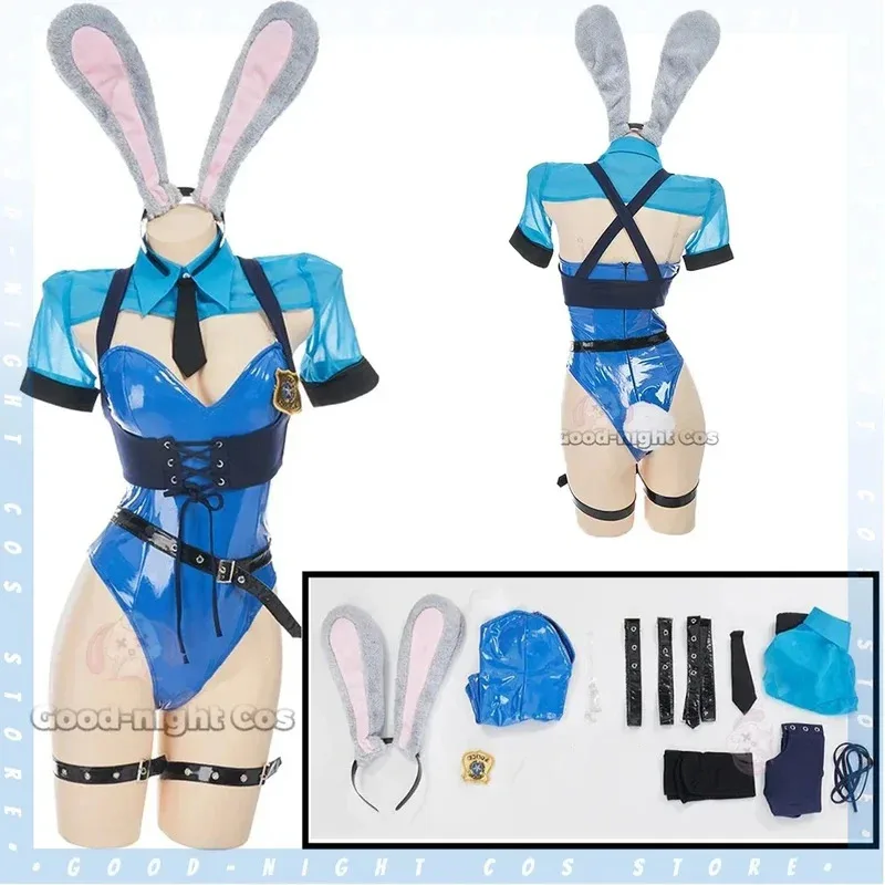 

Anime Judy Cosplay Bunny Girl Costume Sexy Catsuit movie role Play Girls PU Leather Uniform Ear headdress Halloween party