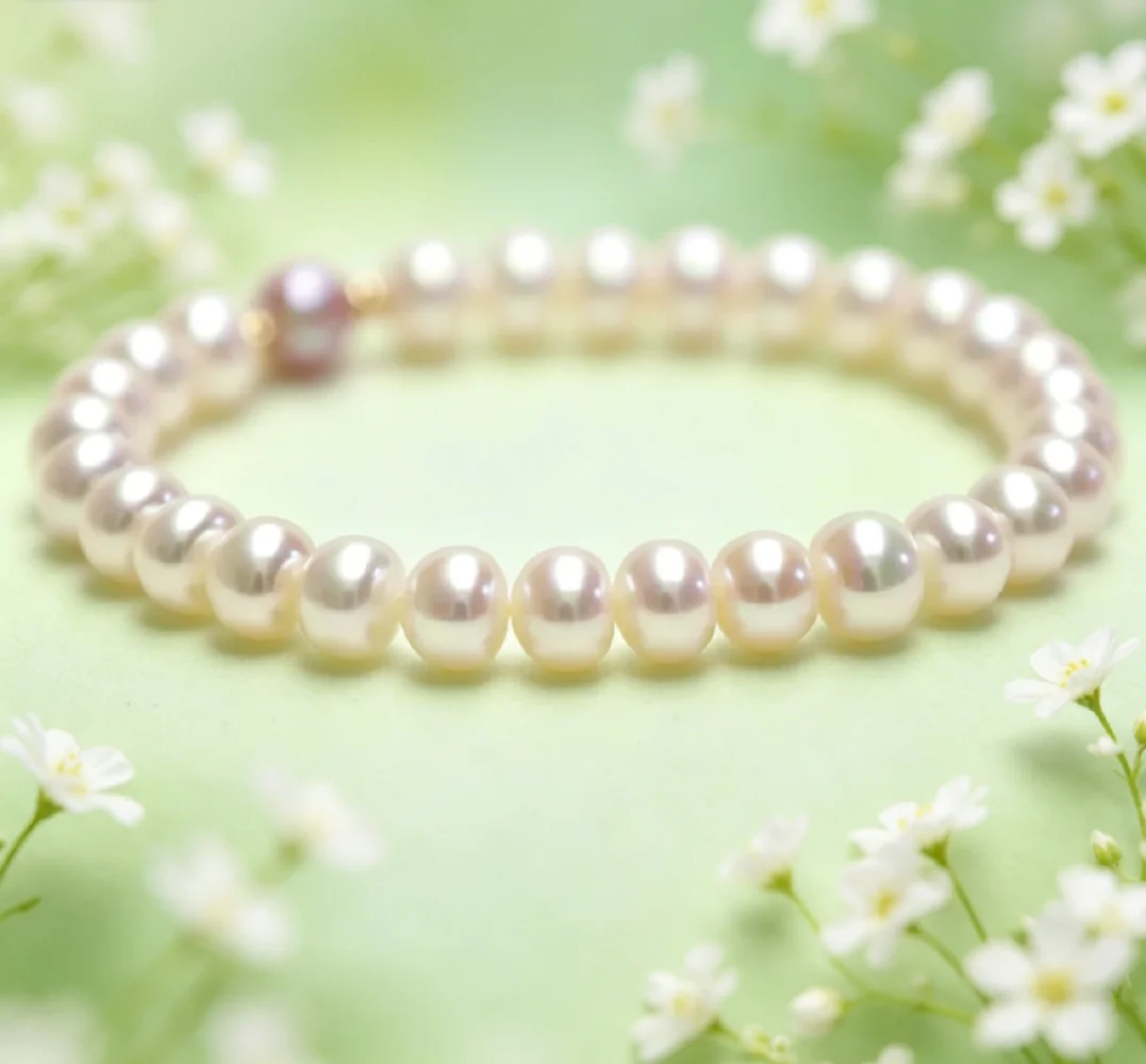 Natural Pearl AAAA8-9mm White Pearl Closed Elastic Bracelet Length 18cm/Supports Customized Sizes