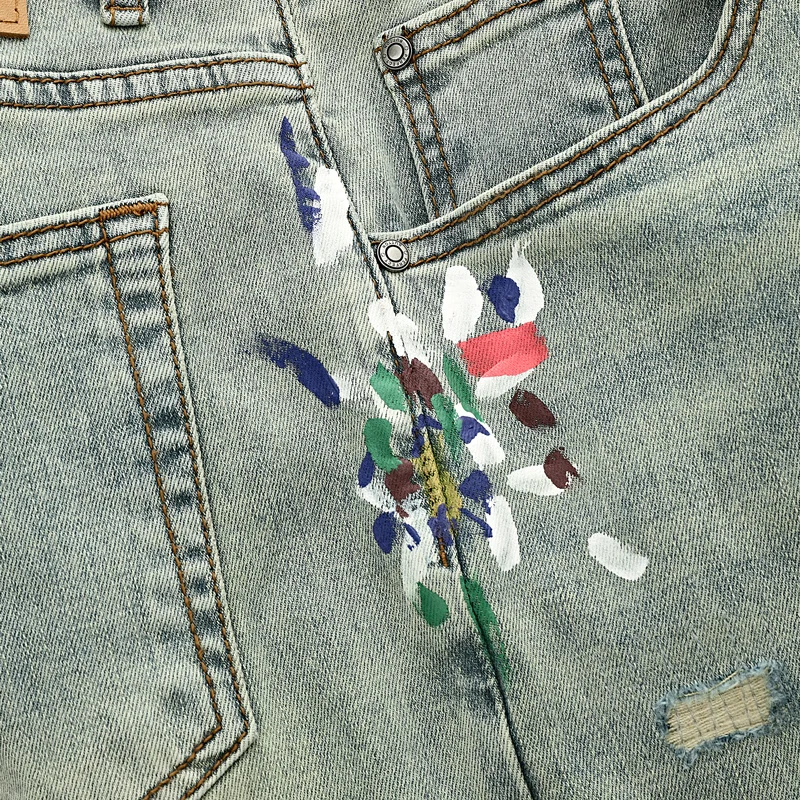 Y2K Fashion NewY2K Jeans Scratch Painted Wash Water Nostalgic Retro Light Grey Blue Men's Jeans High Quality Pants Hombre