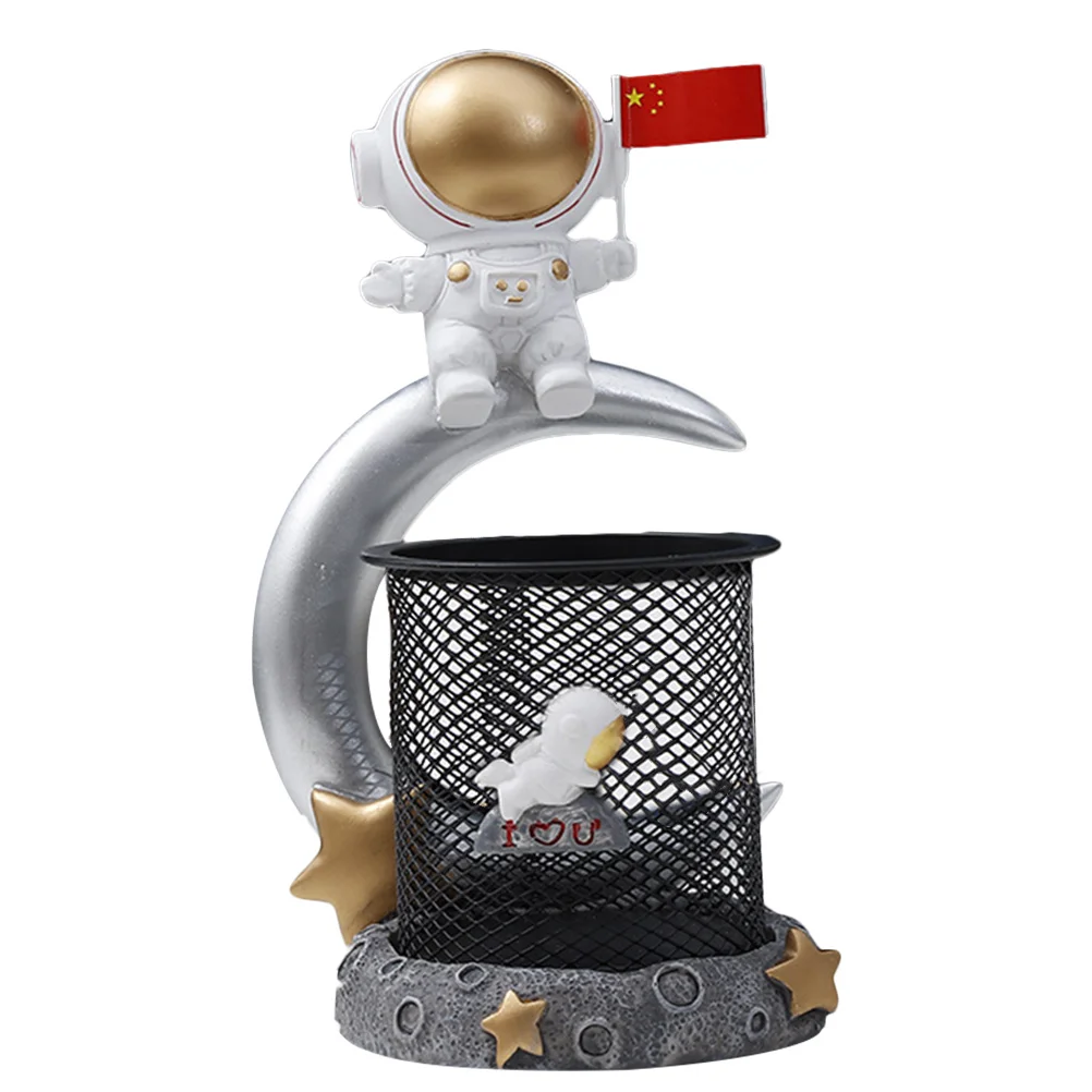 حامل أقلام رائد الفضاء من الراتنج منظم سطح المكتب للأقلام والفرش وأدوات المكياج وديكور الطاولة وحاوية أقلام الرصاص المكتبية