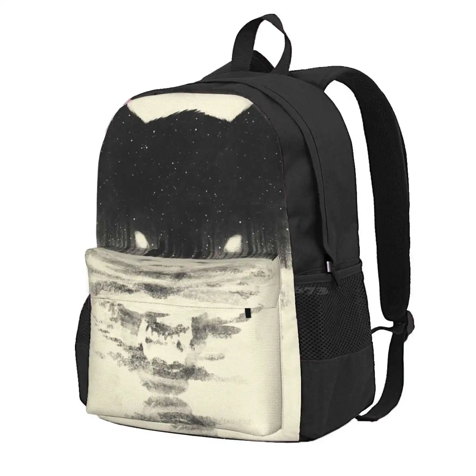 Wolfy Hot Sale Schoolbag Backpack Fashion Bags Wolf Snow Winter Tree Eyes Dark Black White Wolves