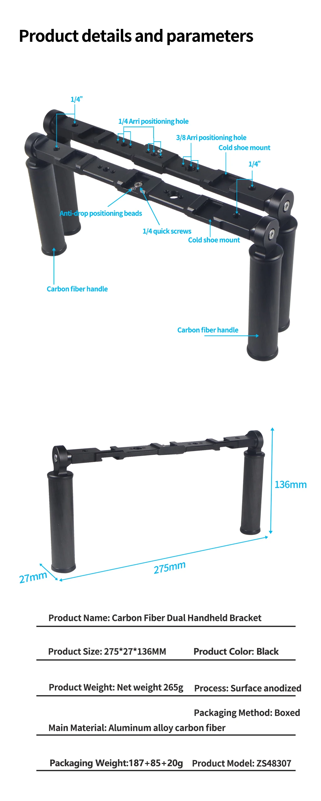 Dualer Handgriff-Halter Gimbal-Griff Stabilisator Video-Rig 1/4 3/8 Zoll Halterung Lichthalterung für GoPro11 für Insta360 X3 Smartphone Vlog – Detail 8