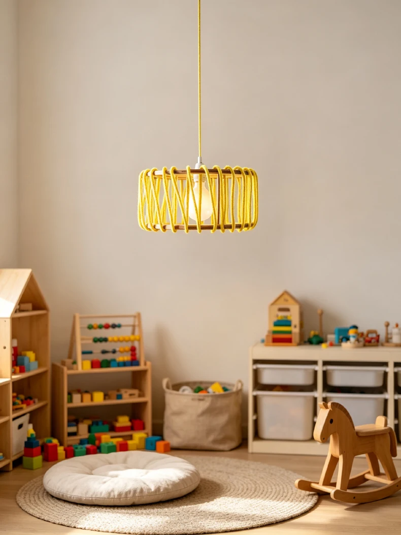 Creative White Red Yellow Rope Pendant Light E27 Bulb Wood