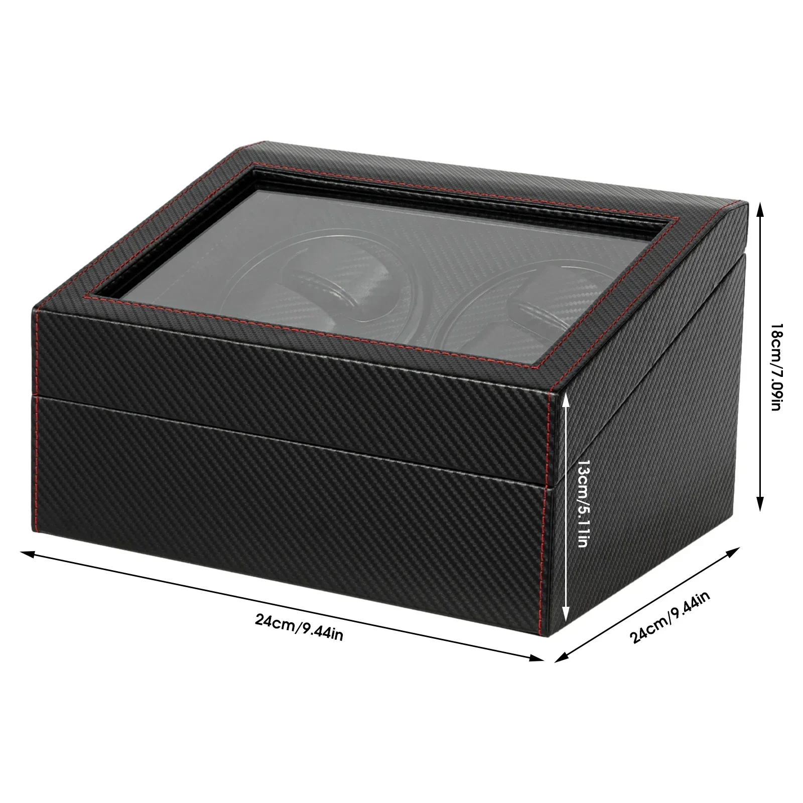 Display Storage Case Black 4+6 Automatic Rotation Watch Winder Box 2 Motor Leather Carbon Fiber