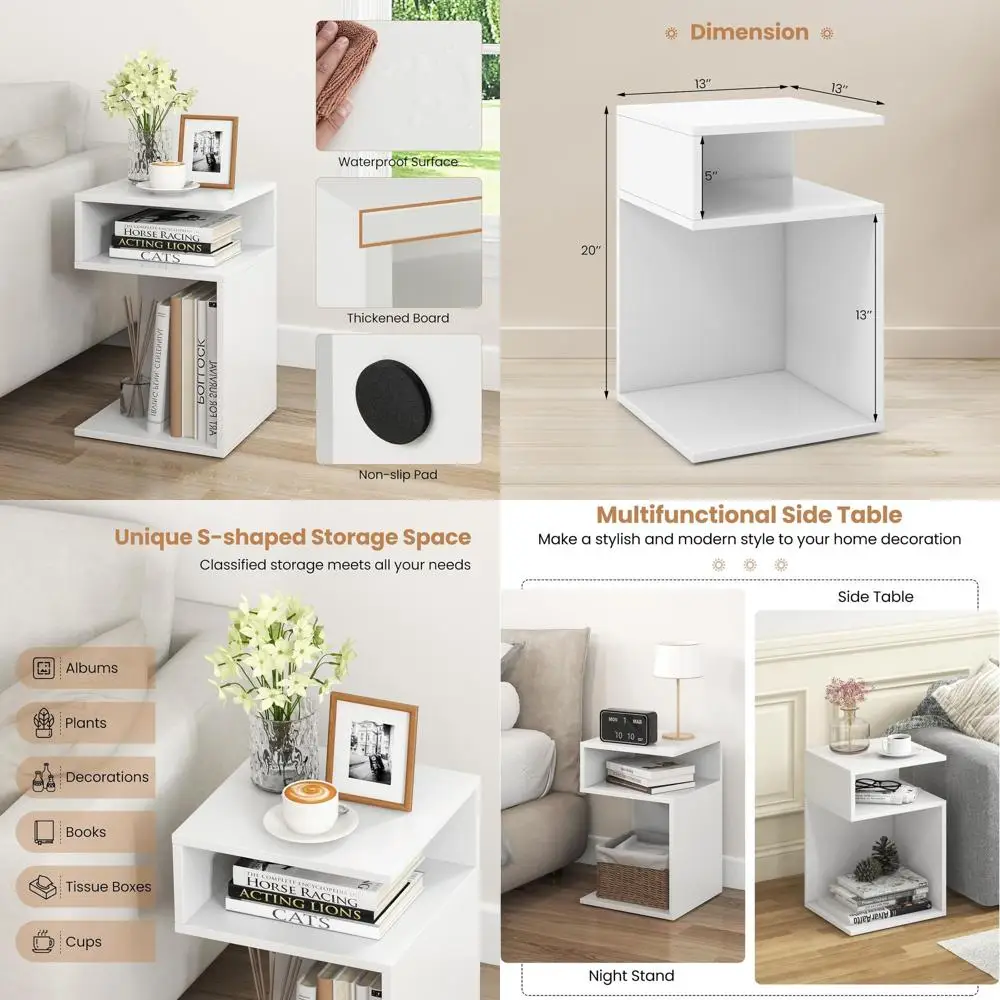 

Набор из 3-х прикроватных тумбочек, S-образный приставной столик с местом для хранения, узкий деревянный прикроватный столик, подходит для спальни, гостиной, небольших помещений