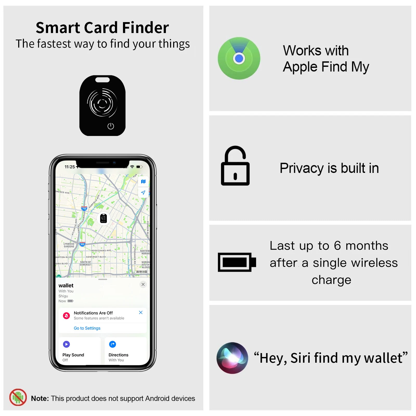 Mini Bluetooth Wallet Tracker Card For Pets Wireless Charging Works with Apple Find My (iOS Only)  IP68 Waterproof Item Tracker