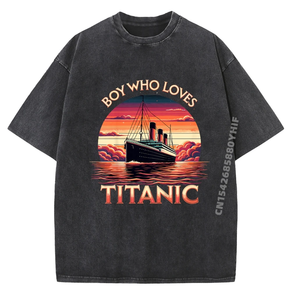 

Kids Who Loves The Titanic Printed Tops & Tees Daily Wear Comfortable Men's Washed Tshirts Funny Graphic T Shirt