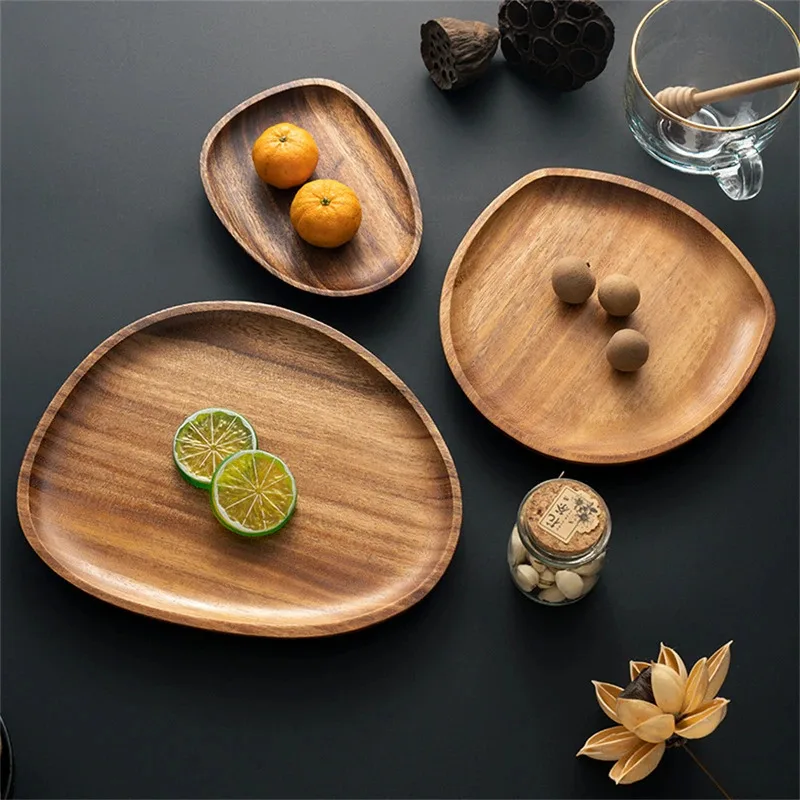 

TOPLIVING Wooden Bamboo Serving Tray Irregular Oval Fruit Storage Pallet Japanese Dishes Saucer Tea Cup Tray Dessert Pan Tablewa