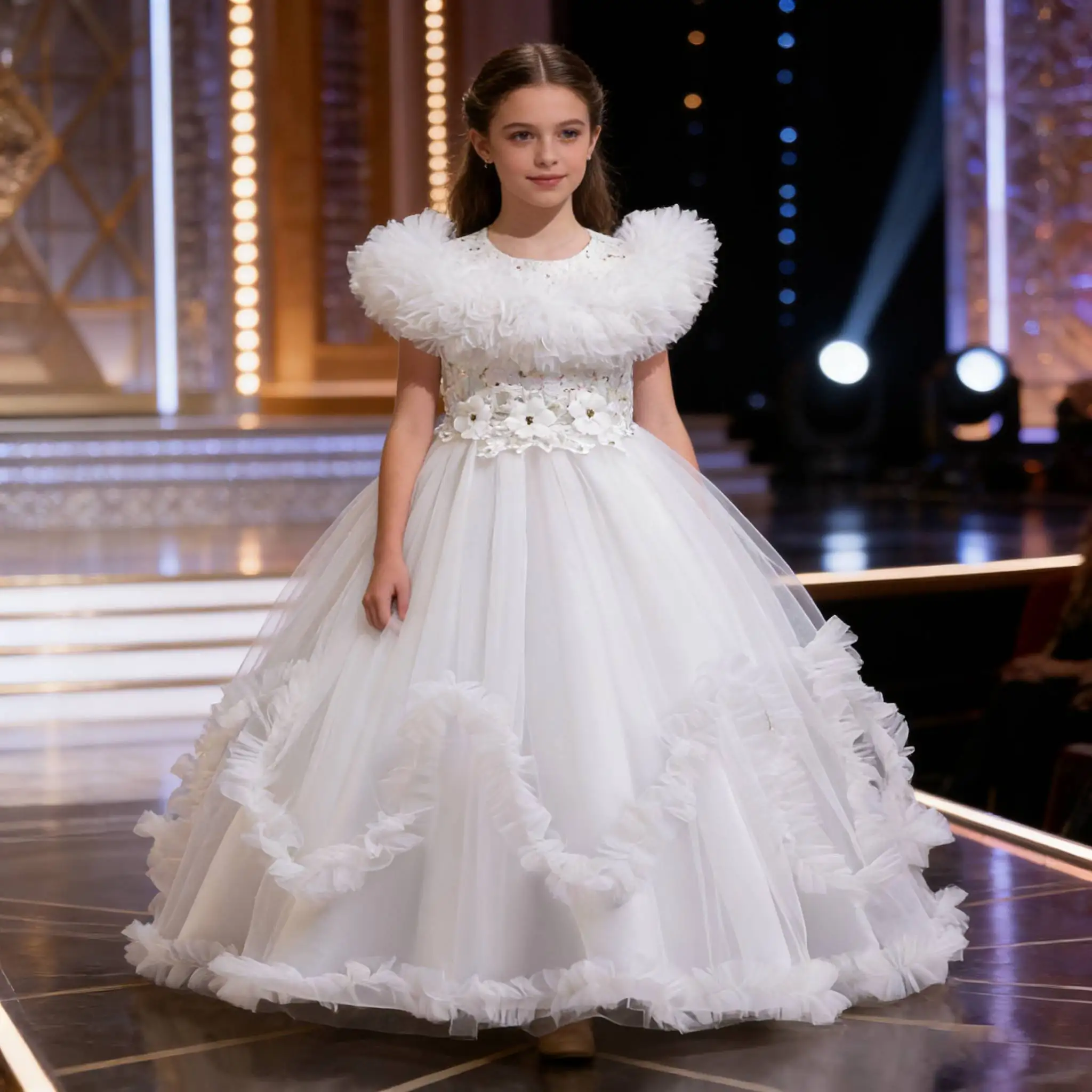 

Элегантное длинное вышитое платье с цветочным узором для девочек 4-12 лет на свадьбу, выпускной или выступление на фортепиано, коллекция 2026 года