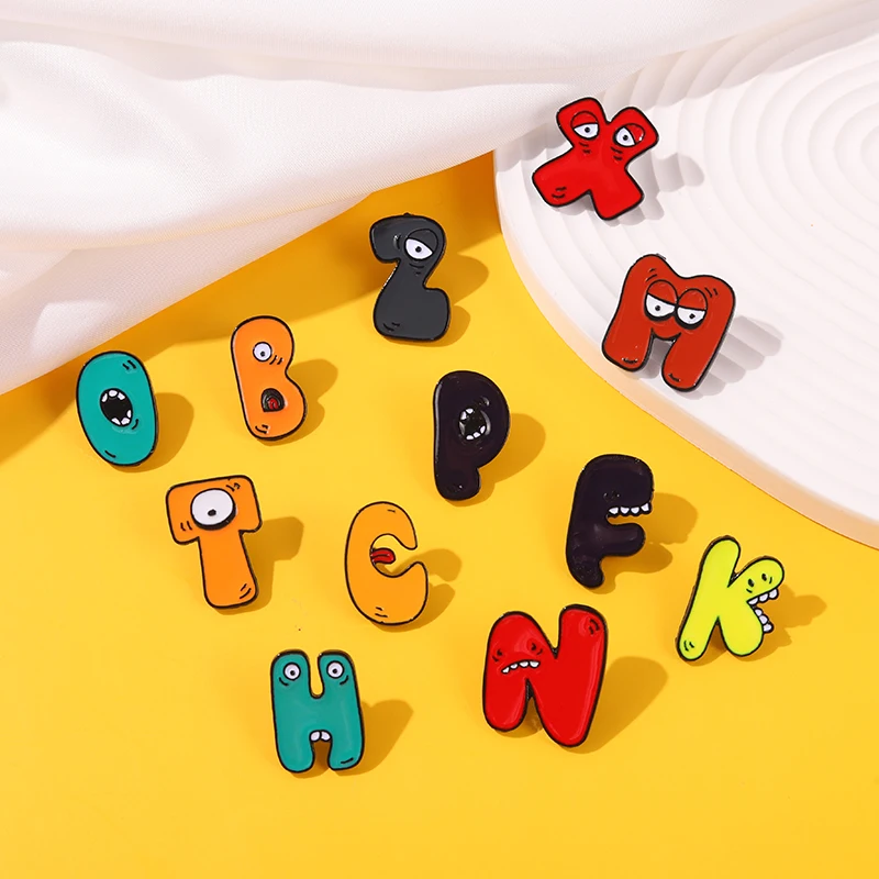 A-Z Lettre Émail Broche Alphabet Anglais 26 Lettres Dessin Animé Mignon Broches Pour Ami Enfant Pins ixBijoux