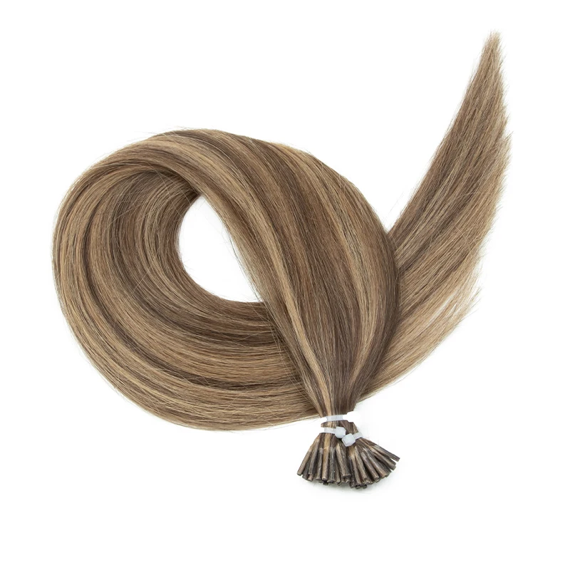 Chocolate Brown To Caramel Blonde I Tip Human Hair Extensions Pre-Bonded Micro Beads Microlink Capsules Hair Extension Free Bead