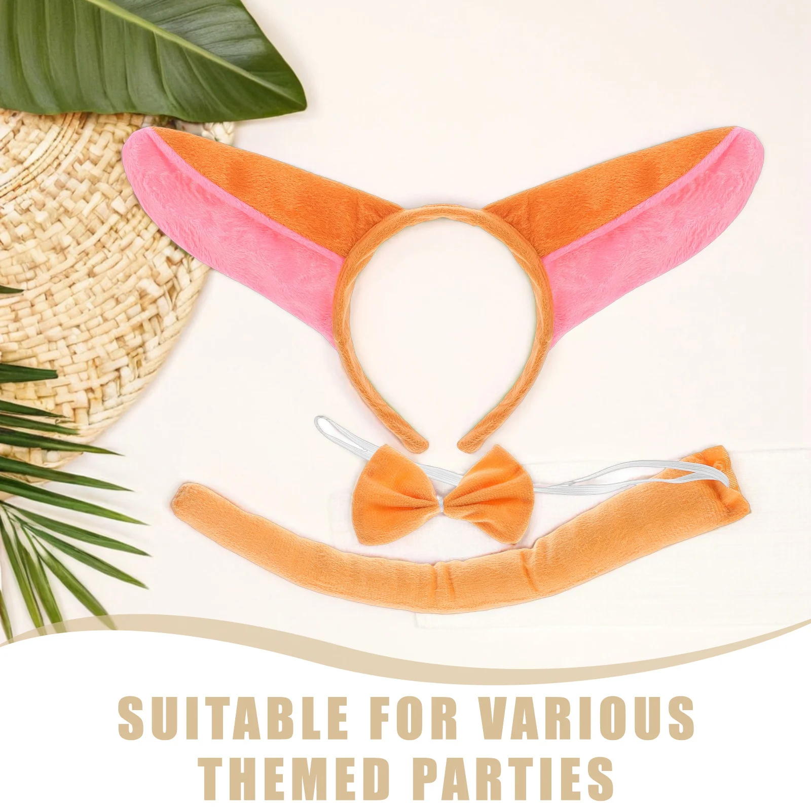 2 세트 당나귀 귀 머리띠 꼬리 나비 넥타이 어린이 동물 의상 액세서리 부드럽고 편안한 파티 생일 코스프레 할로윈