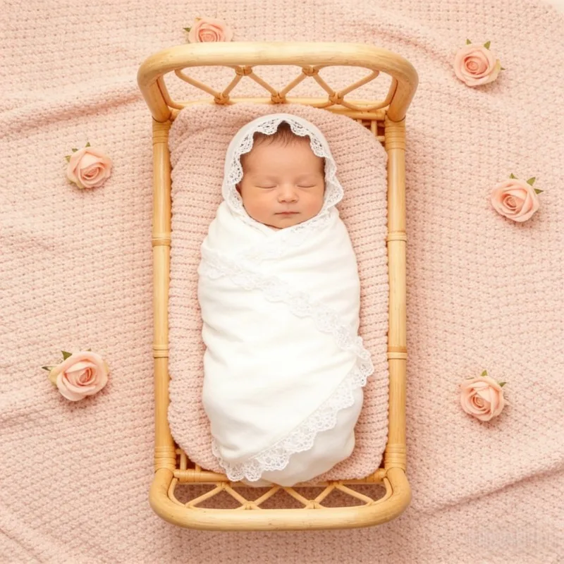 Newborn Photography Props Handmade Furniture Retro Rattan Round Bed Photo Accesories Recien Baby Girl Boy Posing Bed Background