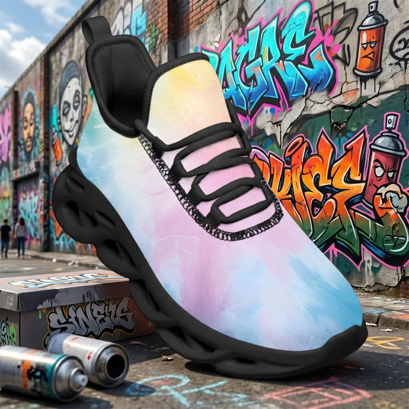 Ladies Men's candy pink, yellow, blue gradient sports casual sneakers Wide VersionFashionable loafersplus SizeBreathable walk