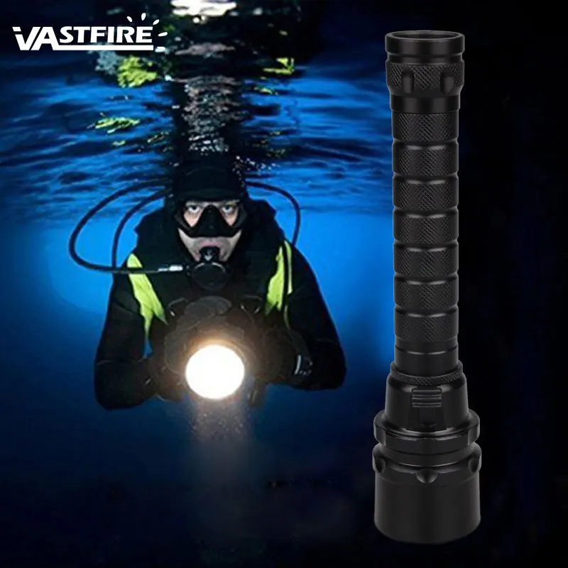 Potente linterna LED de buceo, luz UV/blanca, resistente al agua, bajo el agua, 100 metros, alimentada por batería 18650