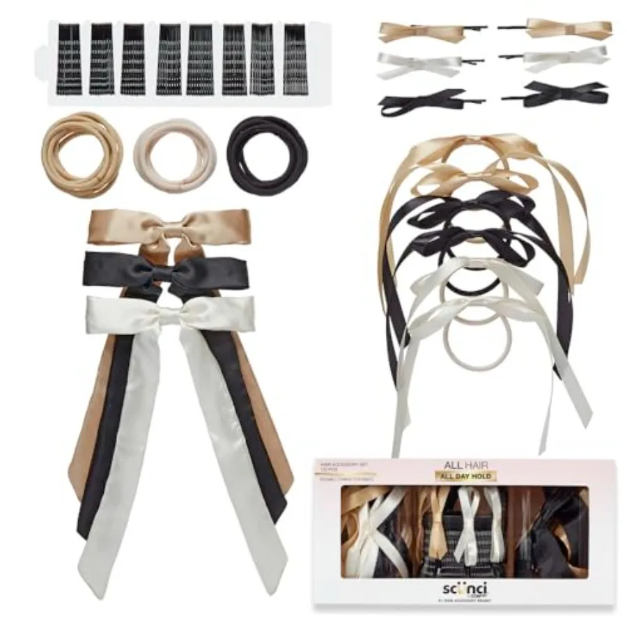 

Scunci by 125 Piece Hair Accessories Set - hair accessories for women - hair bow - bows - hair clip - hair elastics - bobby pin