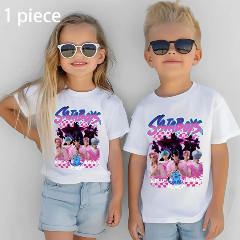 

Детская рубашка Saja Boys Band Kpop Demon Hunters Movie Рубашка для мальчиков и девочек Y2K Модная повседневная дышащая удобная спортивная футболка