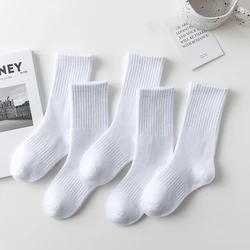 5 Pairs 100% Cotton Children Long Tube Socks Girls Boys Baby Autumn Winter Warm White Black Student Sports Socks for 1-12 Year