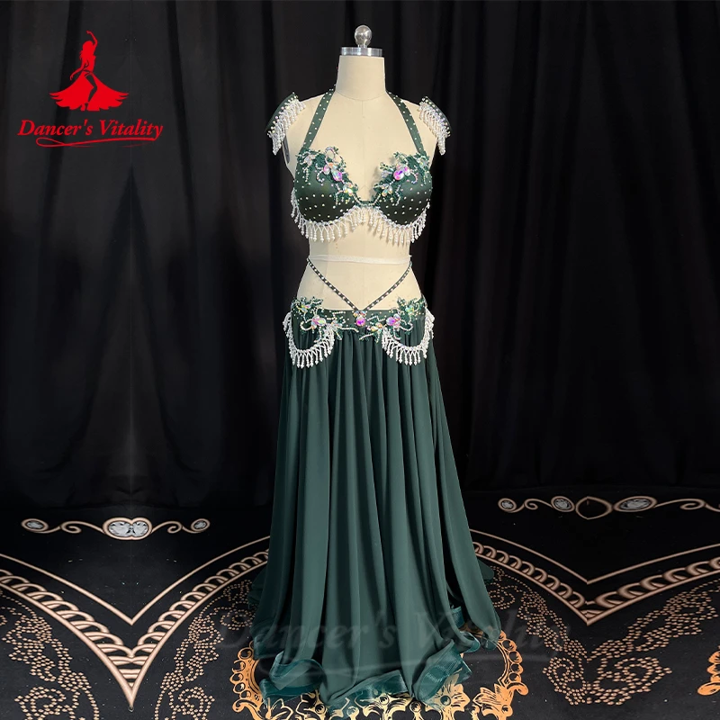 Belly Dance Performance Suit for Adult Children Customsized Bra+split Long Skirt 2pcs Female Oriental Dance Professional Outfit