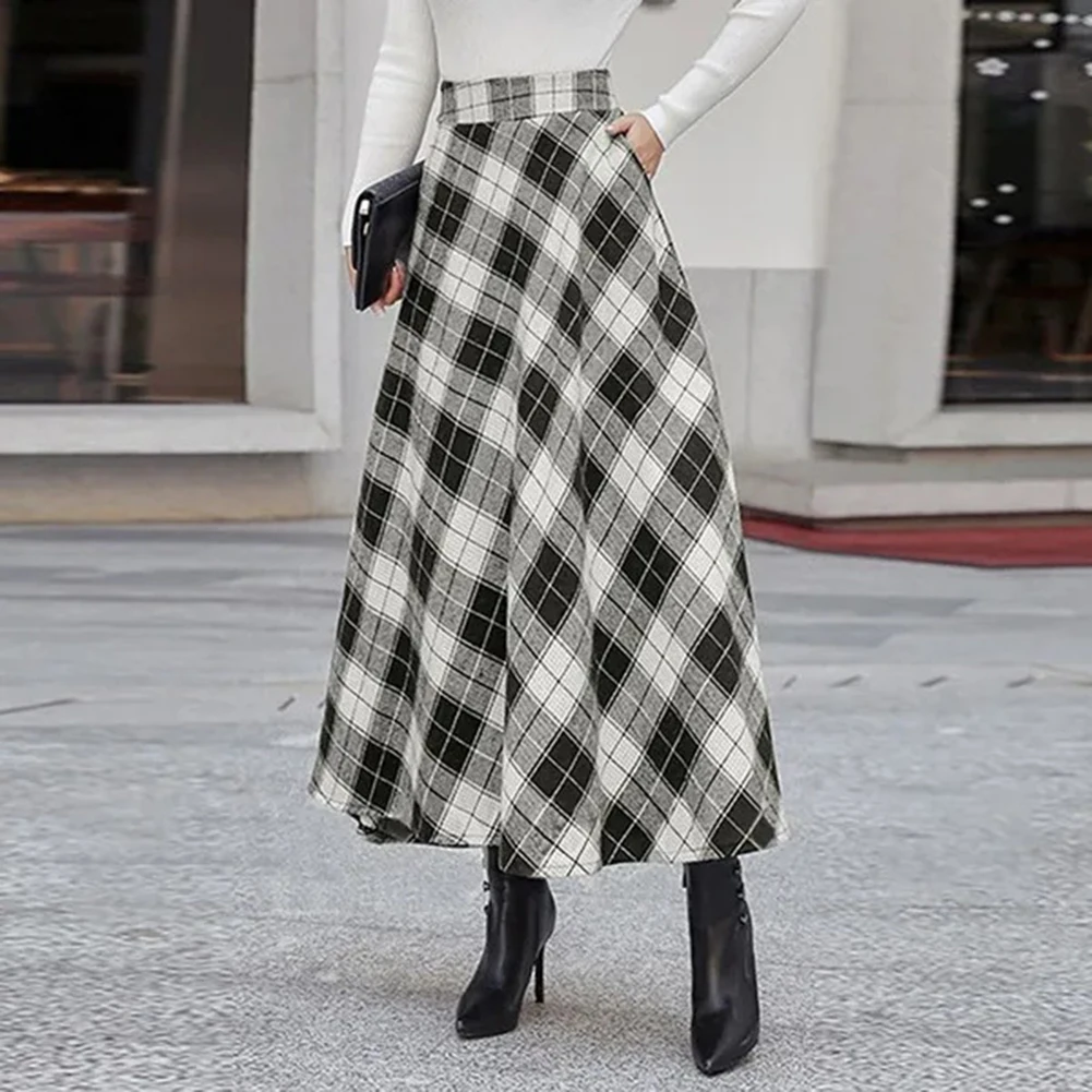 

Basic Women Plaid Clothing Bottom High Waist Skirt S Womens A-line Skirt Plaid Pattern Polyester Fabric All Seasons Wear