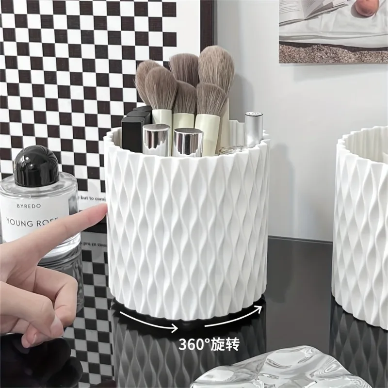 360 °   회전식 메이크업 정리함 - 대용량 화장품 보관 케이스 - 립스틱, 브러쉬용 플라스틱 브러쉬통